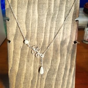 Silver Leaf Necklace w/ Pearls